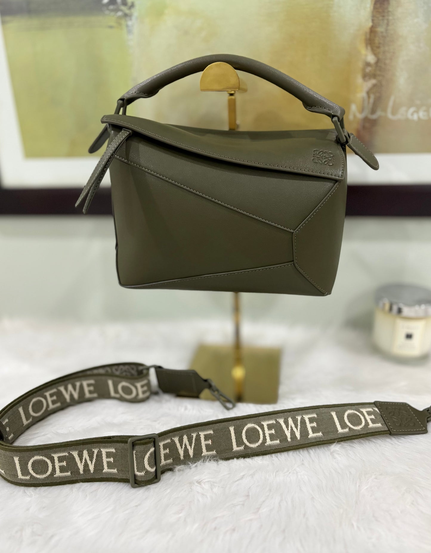Loewe Puzzlo edge monochrome in satin leather calfskin