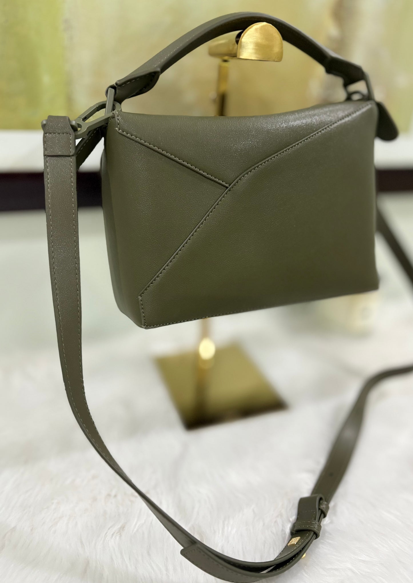 Loewe Puzzlo edge monochrome in satin leather calfskin