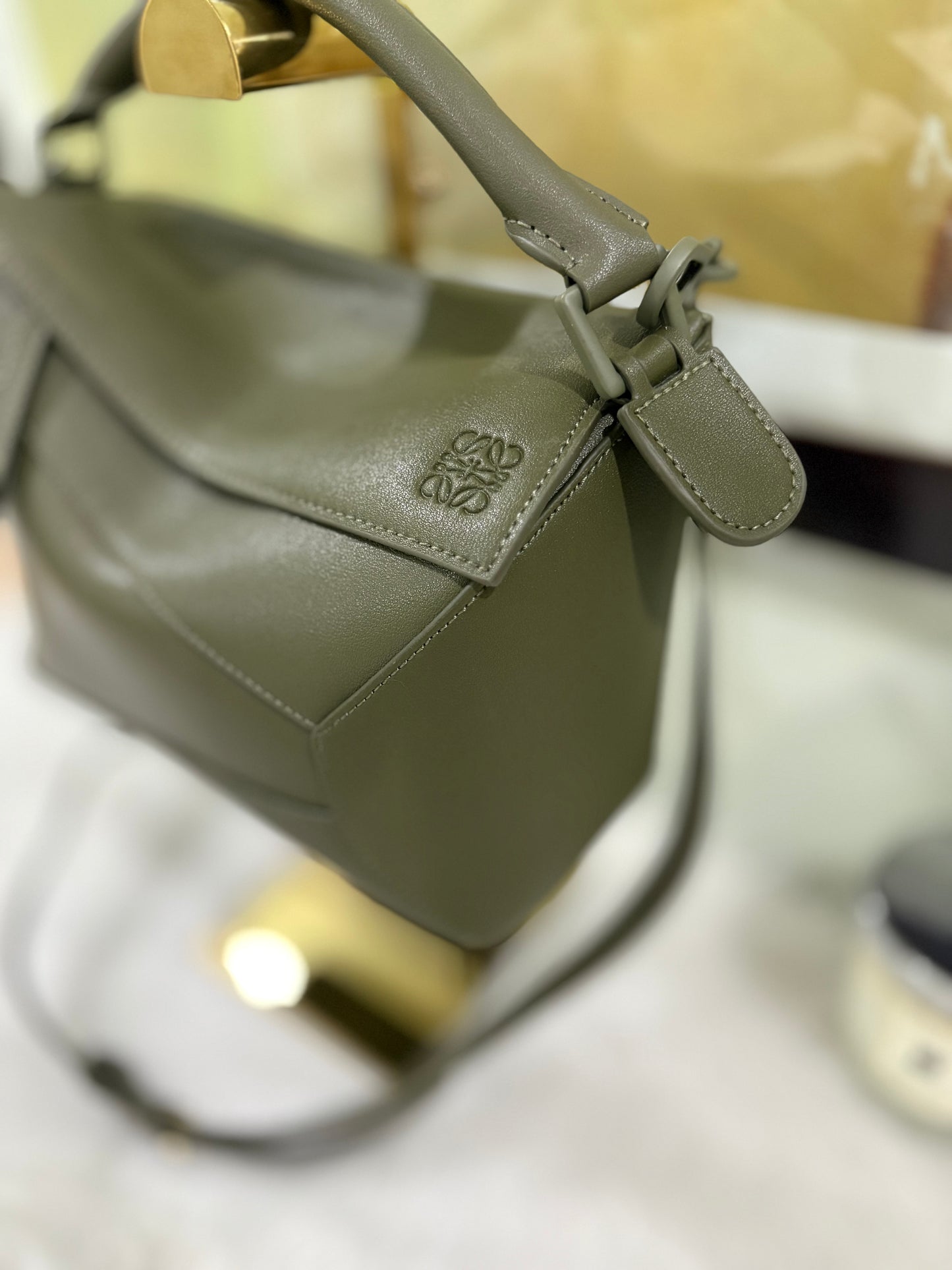 Loewe Puzzlo edge monochrome in satin leather calfskin